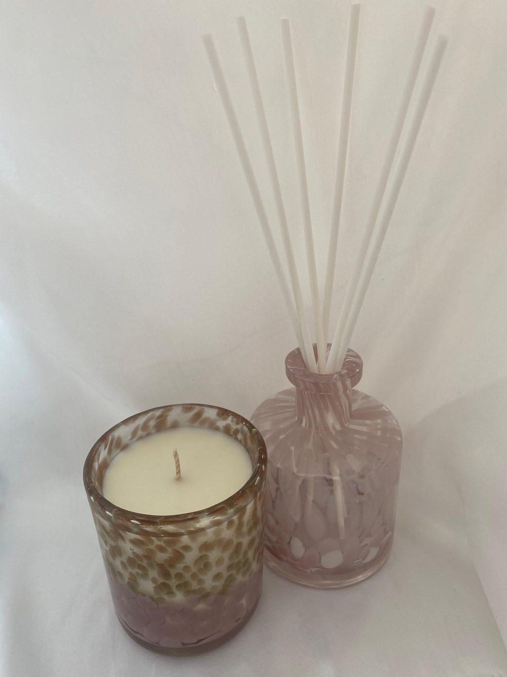 Pink candle and matching diffuser duo